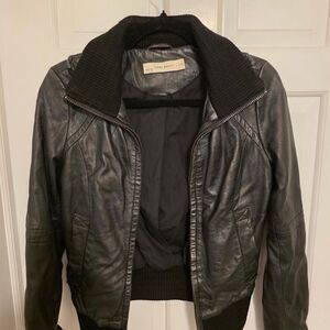 Zara Black Bomber Leather Jacket Size Small